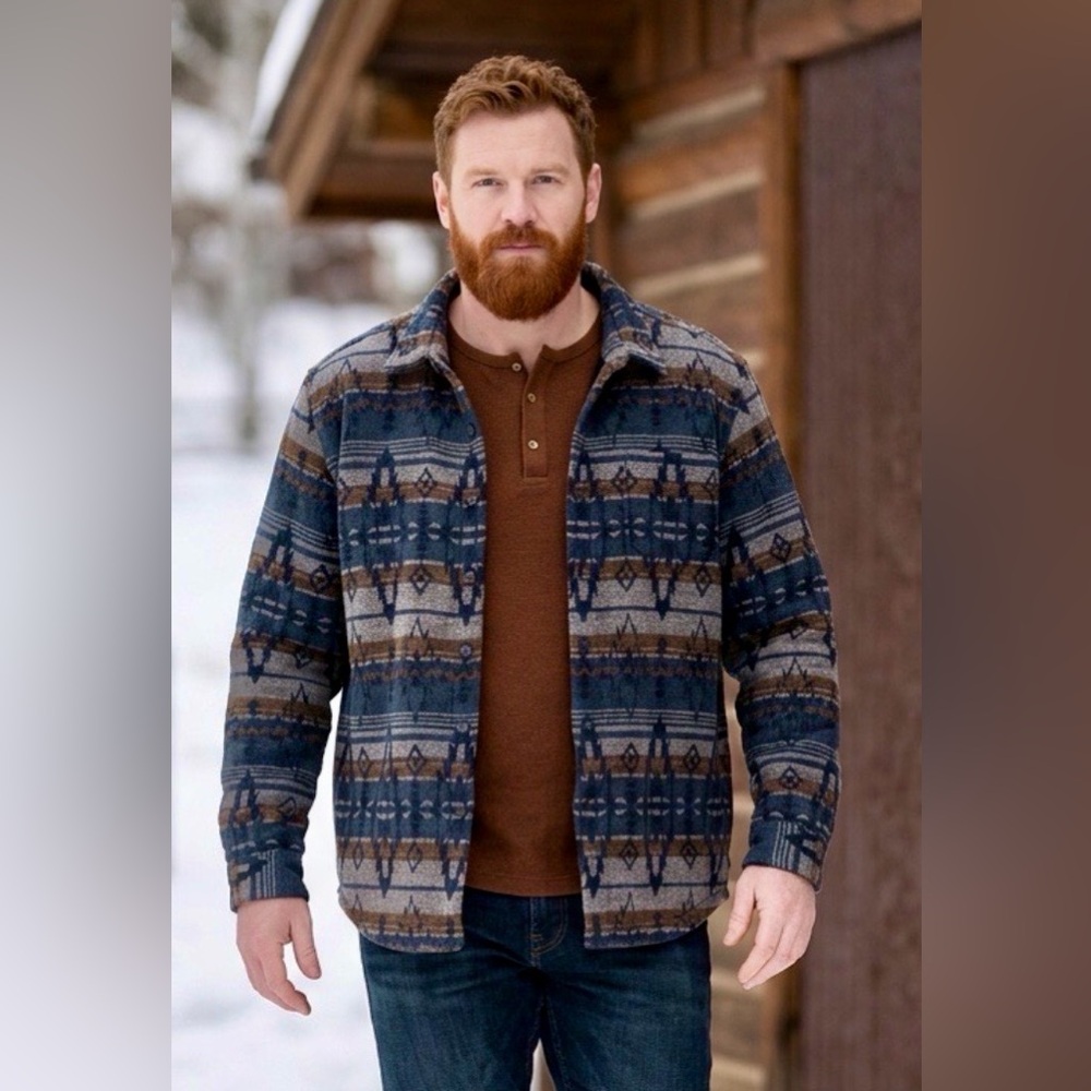 Weatherproof Men's Blue and Brown Aztec/Geometric Shirt Jacket XXL